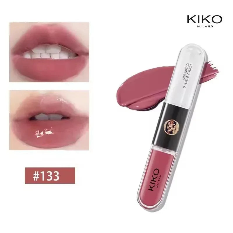 Kiko Labial de Doble Punta Transparente Efecto Espejo, No se Desvanece, No se Transfiere, Brillo Labial Tono Té con Leche, Pasta de Frijol, Maquillaje Labial Natural
