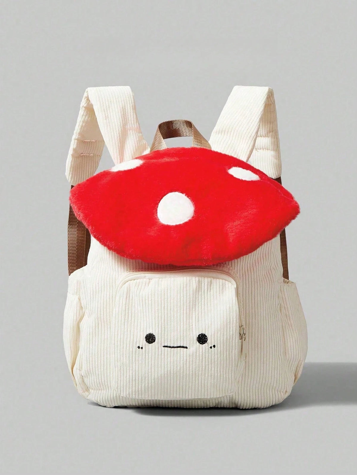 Mochila de Pana Linda y Moderna con Diseño de Hongos y Puntos Bordados, Diseño Color Block, Ideal para el Campus