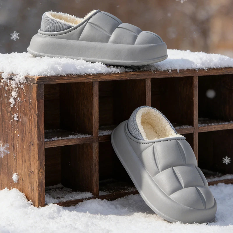Pantuflas Impermeables de Invierno para Mujer y Hombre, Suela Gruesa de 4 cm, Cálidas y Afelpadas, Zapatos de Interior Antideslizantes, Forradas de Piel, Zuecos Suaves y Acolchados