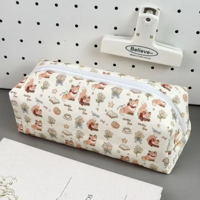 Bolsa de lona con cremallera para lápices, diseño de animales y flores, para la escuela, oficina y uso diario, suministros de papelería para estudiantes