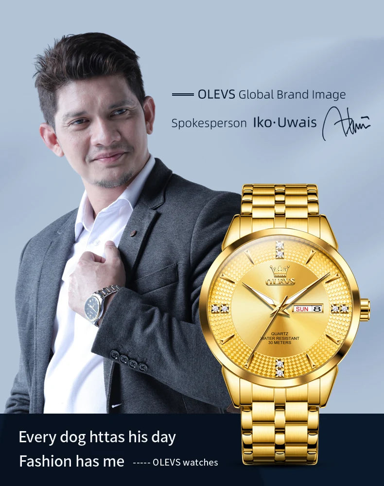 OLEVS 9917 New Mens Watch Original Quartz Watch Diamond Scale Waterproof Luminous Dual Calendar Display Mens Gifts Freebie Reloj