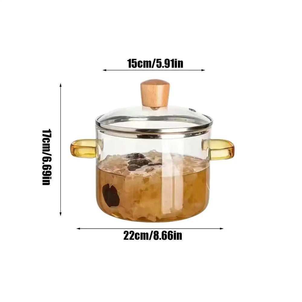 Olla de Vidrio de 1600 ml, Transparente, Resistente al Calor, Calentamiento Rápido, Olla de Vidrio para Cocinar, Olla para Estufa de Gas, Olla de Vidrio de Borosilicato Alto
