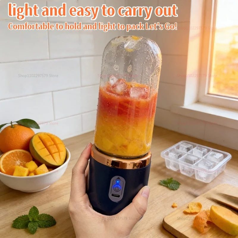 Licuadora Eléctrica Portátil de 6 Cuchillas, Máquina para Hacer Jugos y Smoothies, Trituradora de Hielo, Procesador de Alimentos Personal para Bebidas Frescas
