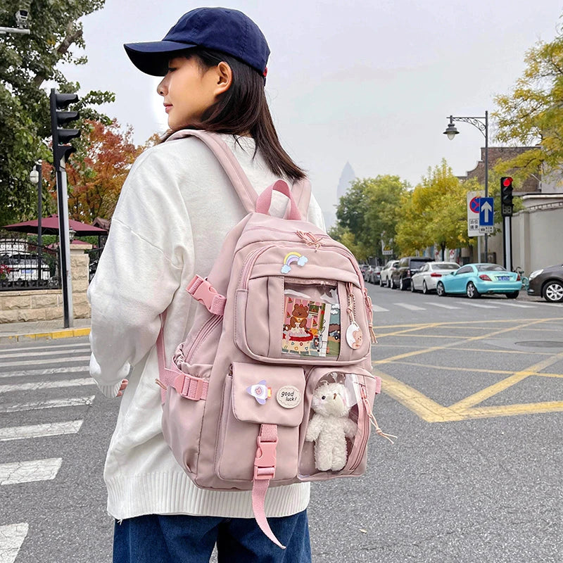 Mochilas bonitas para mujer, mochila escolar de nailon con múltiples bolsillos impermeable para estudiantes y niñas, mochila Kawaii para ordenador portátil, Mochilas