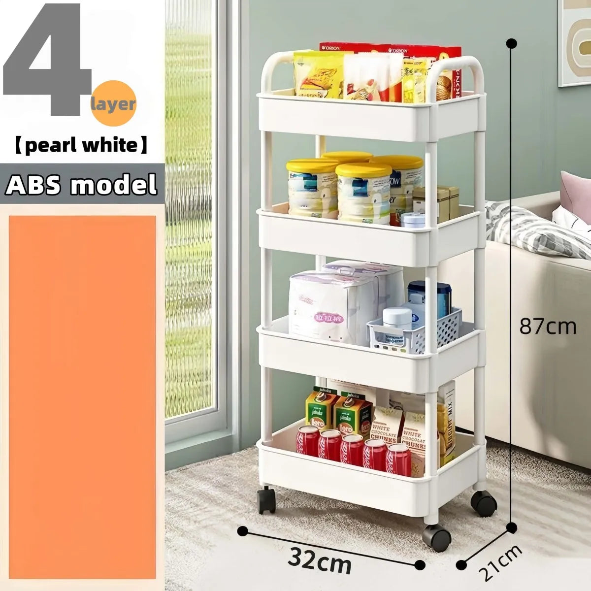 Carrito de almacenamiento de 4 niveles - carrito rodante multifuncional, adecuado para la cocina, el baño, la habitación de los niños, el dormitorio y más