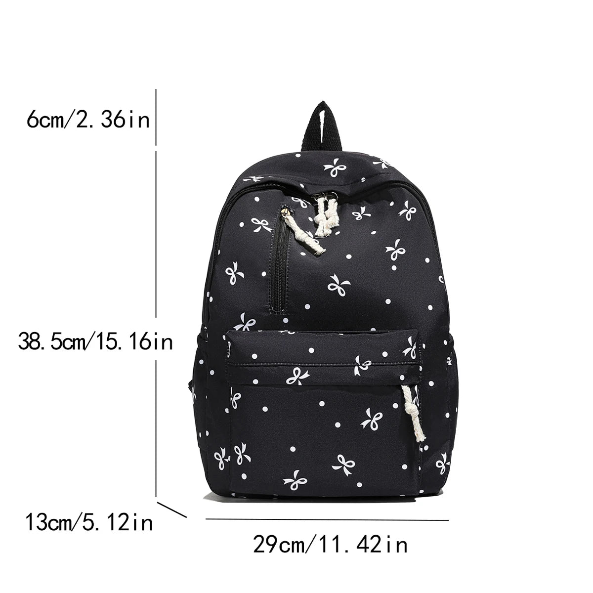 Para uso diario, temporada de regreso a la escuela, mochila acolchada con estampado de lazos divertidos, con múltiples bolsillos, correas ajustables, gran capacidad