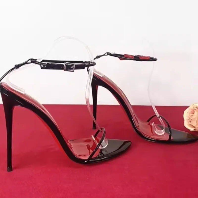 Sandalias de Tacón de Aguja con Correa de Hebilla Ultrafinas y Sexys de Verano, con Punta Puntiaguda y Diseño Simple