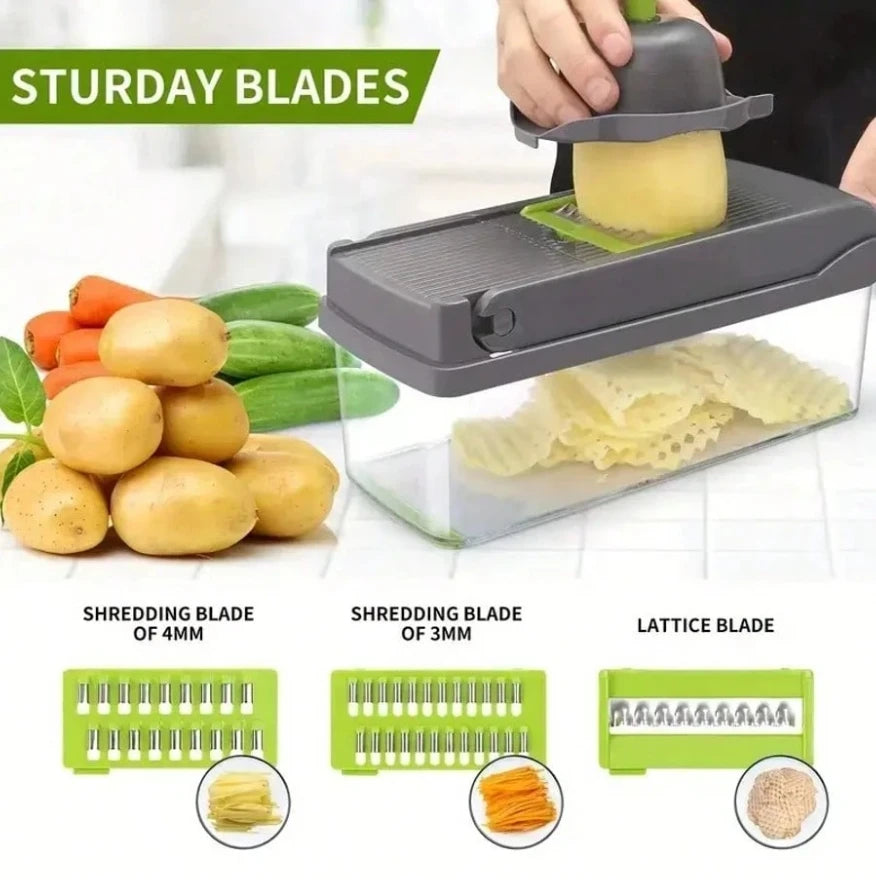 Picadora de verduras 16 en 1, picadora profesional de cebolla, picadora de alimentos multifuncional, cortadora de verduras de cocina, C vegetal