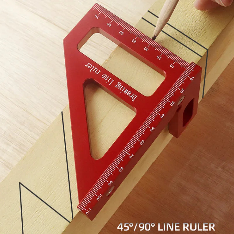 Transportador cuadrado de carpintero, regla triangular de inglete de aluminio, multiángulo 3D, regla de medición de diseño de 45/90 grados