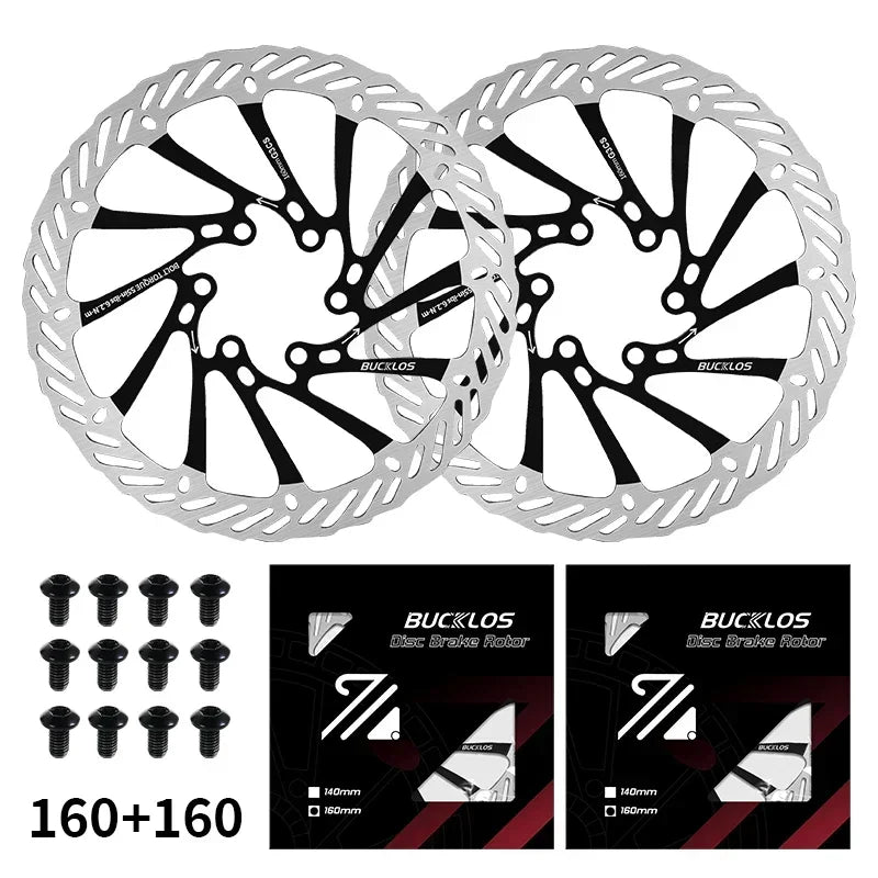 BUCKLOS-Rotor de freno de disco hidráulico ultraligero para bicicleta de montaña, disco de freno de bicicleta de carreras de carretera de montaña de 160/180/203mm con 6 pernos gratis