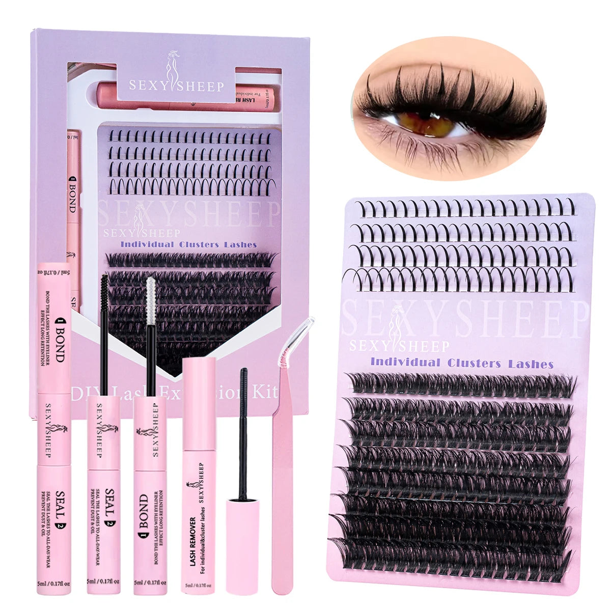 Kit de extensión de pestañas DIY, mezcla de 8-16mm de visón, pestañas individuales suaves, extensiones de pestañas naturales con maquillaje de unión y sellado