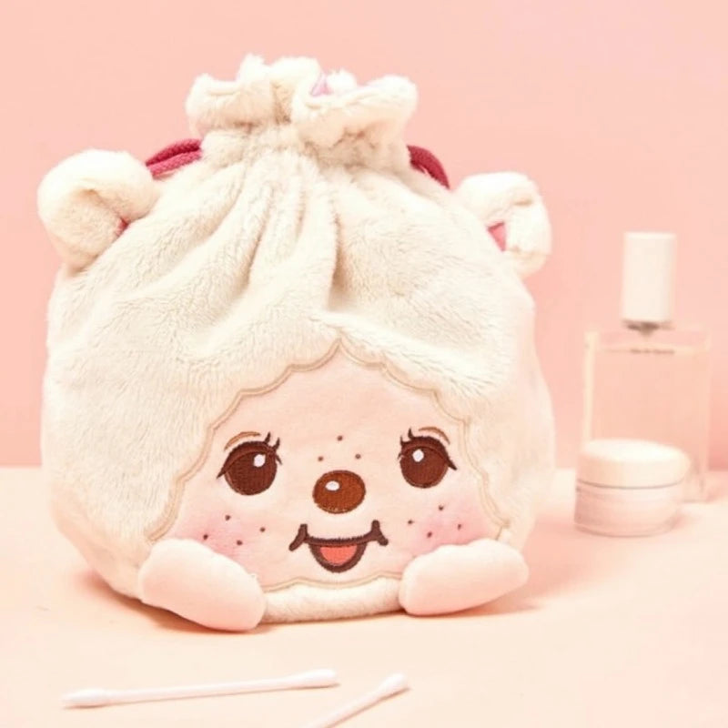 Nueva Bolsa con Cordón de la Serie Monchhichi, Linda Bolsa de Almacenamiento con Bordado de Personajes de Dibujos Animados, Creativa y Portátil, Bolsa de Maquillaje