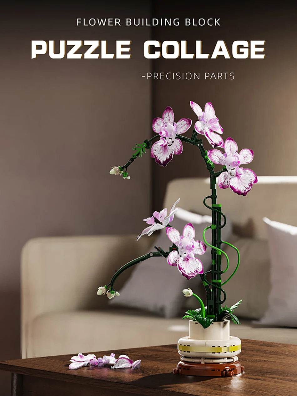 Orquídea creativa Cymbidium flores eternas planta en maceta bloques de construcción simulación Phalaenopsis DIY ladrillos juguetes regalo de San Valentín