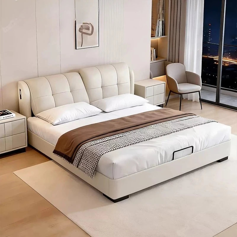 Cama de masaje moderna y sencilla, diseño de cama de dormir de madera, cama doble de lujo para niñas, cama Queen con plataforma, muebles de salón y suite.