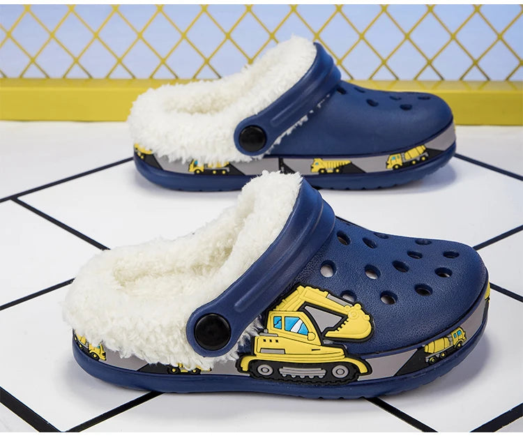 Sandalias de invierno para niños, zapatillas de piel para niños, zapatos para niñas, zuecos antideslizantes, sandalias bonitas de dibujos animados para niñas, zapatos para niños