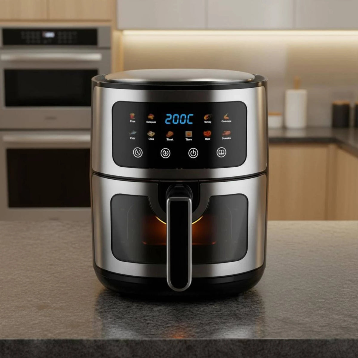 Freidora de Aire Digital de 6 L con Ventana de Visualización, Pantalla de Temperatura, Controles Táctiles, Electrodoméstico de Cocina para Encimera