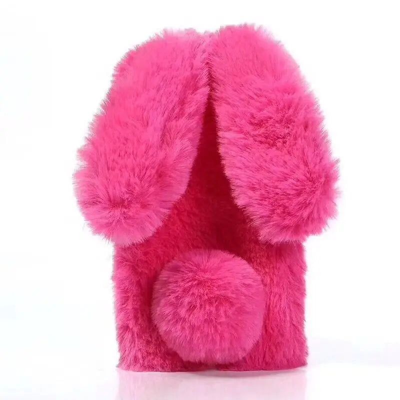 Funda de teléfono de piel de conejo de peluche 3D para iPhone 17 16 15 14 13 12 11 Pro Max funda de silicona suave