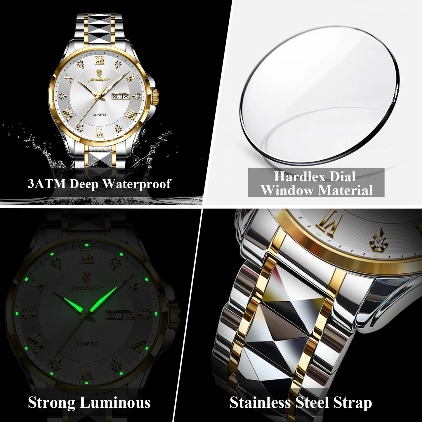 Reloj de pulsera POEDAGAR de lujo para hombre, Reloj luminoso resistente al agua con fecha y semana para hombre, relojes de negocios de acero inoxidable para hombre, Reloj de cuarzo para hombre