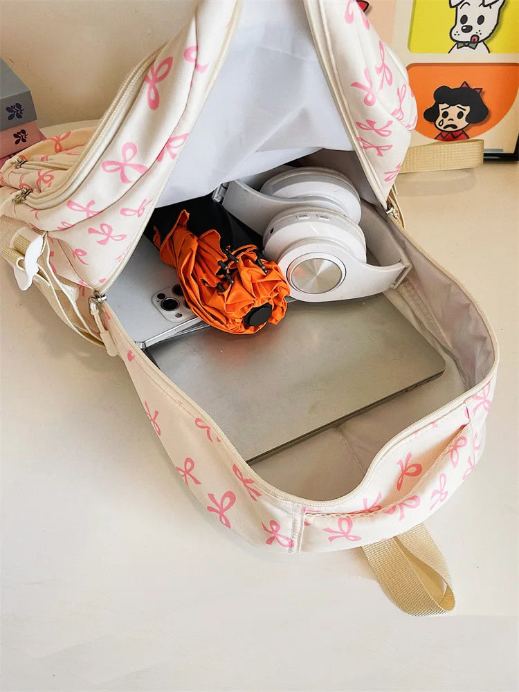 Juego de 3 Bolsas Escolares con Lazo, Mochila de Gran Capacidad, Mochila Casual de Viaje, Mochila Versátil, Bolsa Cruzada, Bolsas para Niñas