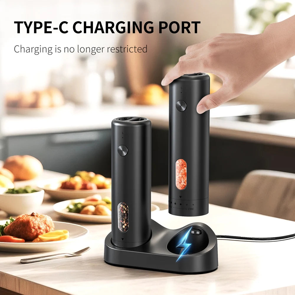 Molinillo de pimienta automático recargable por USB, molinillo de sal y pimienta de grosor ajustable para cocina, 1 ud./2 uds.