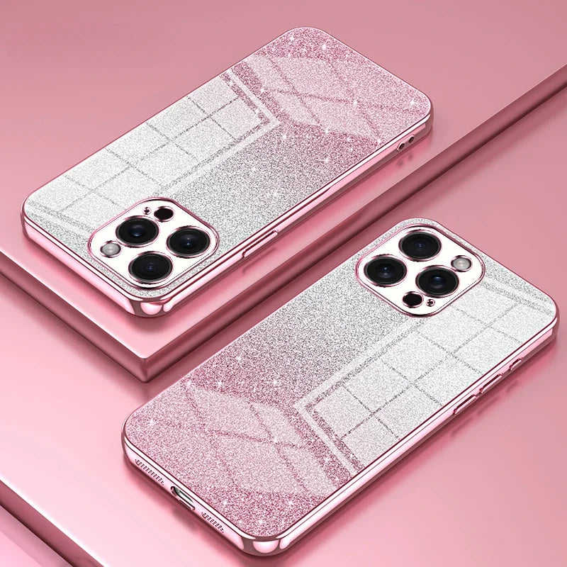 Funda Brillante Electrochapada para iPhone 17 Air 16 16E 15 14 13 12 Mini 11 Pro Max XS X XR SE 2 3 7 8 Plus, Cubierta Trasera de TPU Suave