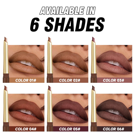 Lápiz Delineador de labios mate de 6 colores, diseño biselado, lápiz labial para contorno de labios, lápiz labial marrón desnudo, maquillaje delineador de labios duradero Natural