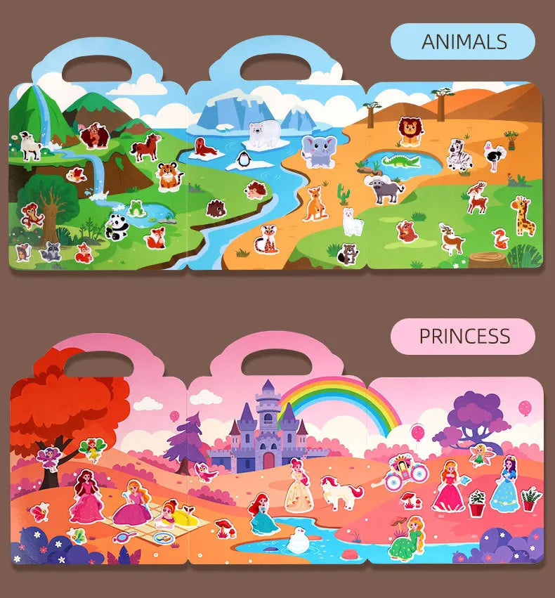 1 libro de pegatinas de gelatina, libro silencioso, diversión DIY para pegatinas de escena para niños, libro de pegatinas de rompecabezas de pasta repetidamente