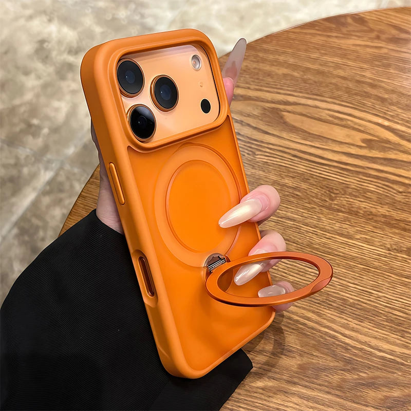 Para Magsafe Metal soporte para coche anillo funda de teléfono para iPhone 17 Pro Max 17 Air 16 15 Pro 14 13 12 11 cubierta trasera de parachoques magnético