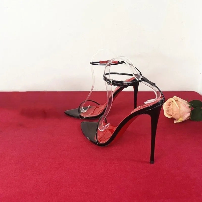 Sandalias ultra delgadas de tacón alto con una correa y cordones, pulsera Sexy de talla grande, sandalias euroamericanas de aguja para mujer