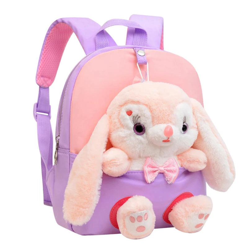 Mochila de jardín de infantes de dibujos animados, mochila escolar para niños, Linda mochila de muñeca de conejo de felpa, nueva