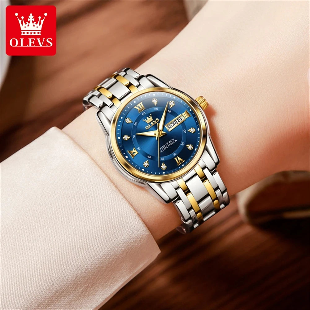 Relojes OLEVS para mujer, reloj de pulsera luminoso resistente al agua de acero inoxidable Original dorado a la moda, reloj clásico elegante para mujer con fecha