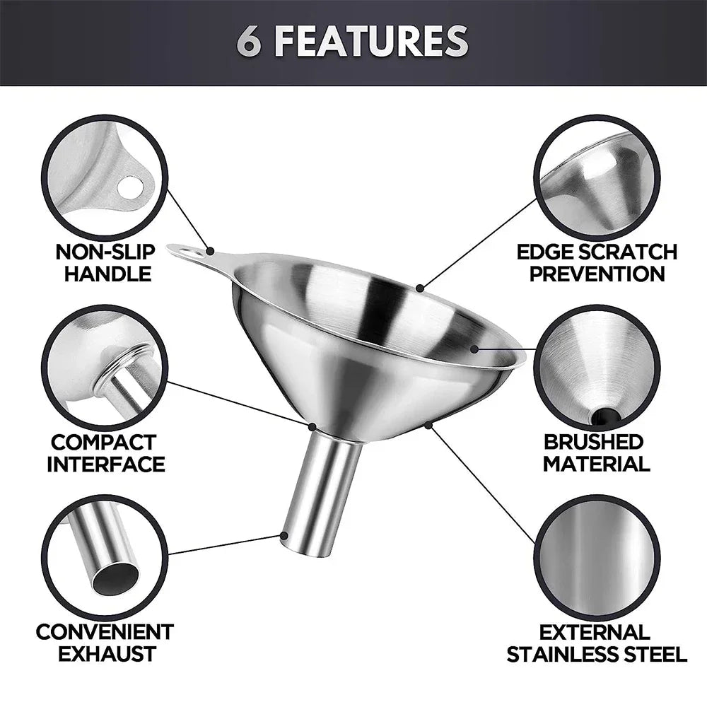 Juego de embudos de cocina de acero inoxidable, embudos metálicos de calidad alimentaria para llenar botellas, embudos pequeños para especias de aceites esenciales, 3/5 Uds.