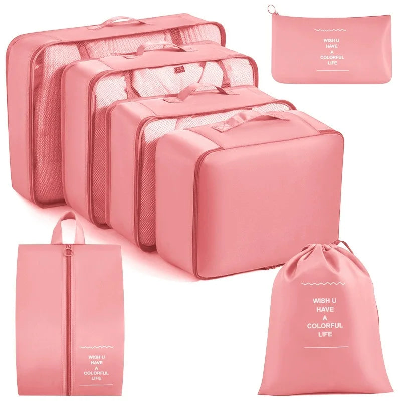 Juego de 7/8/9 piezas de bolsas de almacenamiento de viaje, artículos de tocador digitales, zapatos, bolsa organizadora de ropa, maleta, bolsa ordenada para ropa, juego de cubos de embalaje