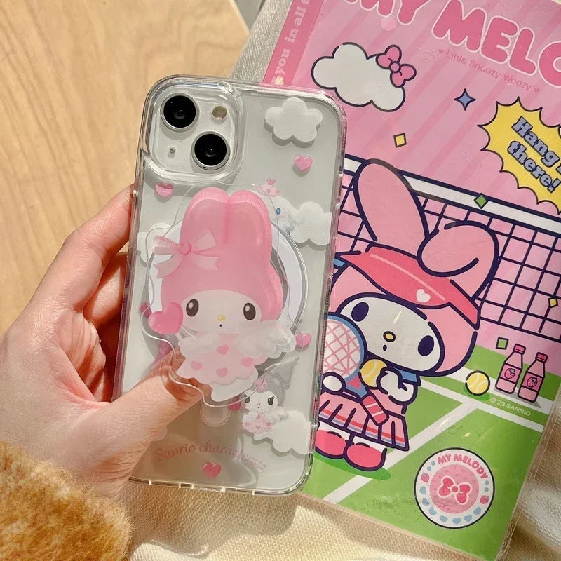 Sanrio Hello Kitty Melody Kuromi soporte magnético Magsafe funda de teléfono con carga inalámbrica para iPhone 16 15 14 13 12 11 Pro Max