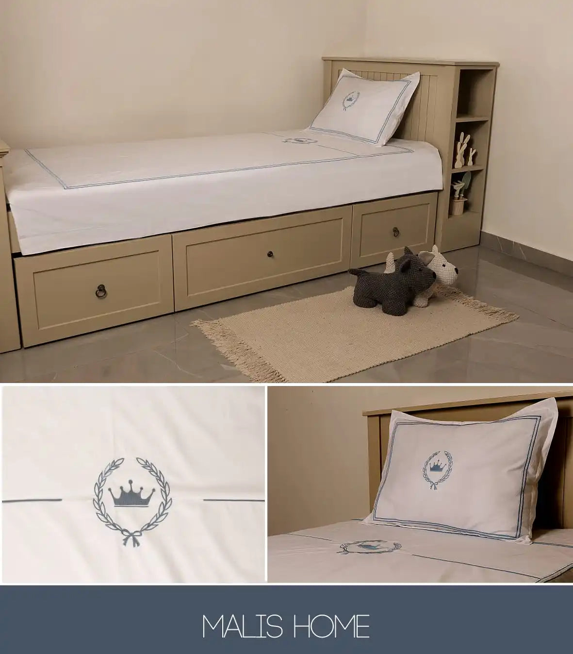 Mail's Home Juego de colcha de cama blanca de algodón natural 2025 con funda de almohada bordada + manta + toallas de sábana