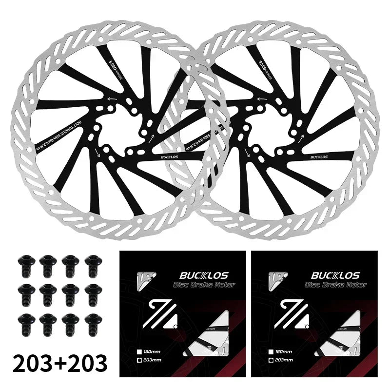BUCKLOS-Rotor de freno de disco hidráulico ultraligero para bicicleta de montaña, disco de freno de bicicleta de carreras de carretera de montaña de 160/180/203mm con 6 pernos gratis