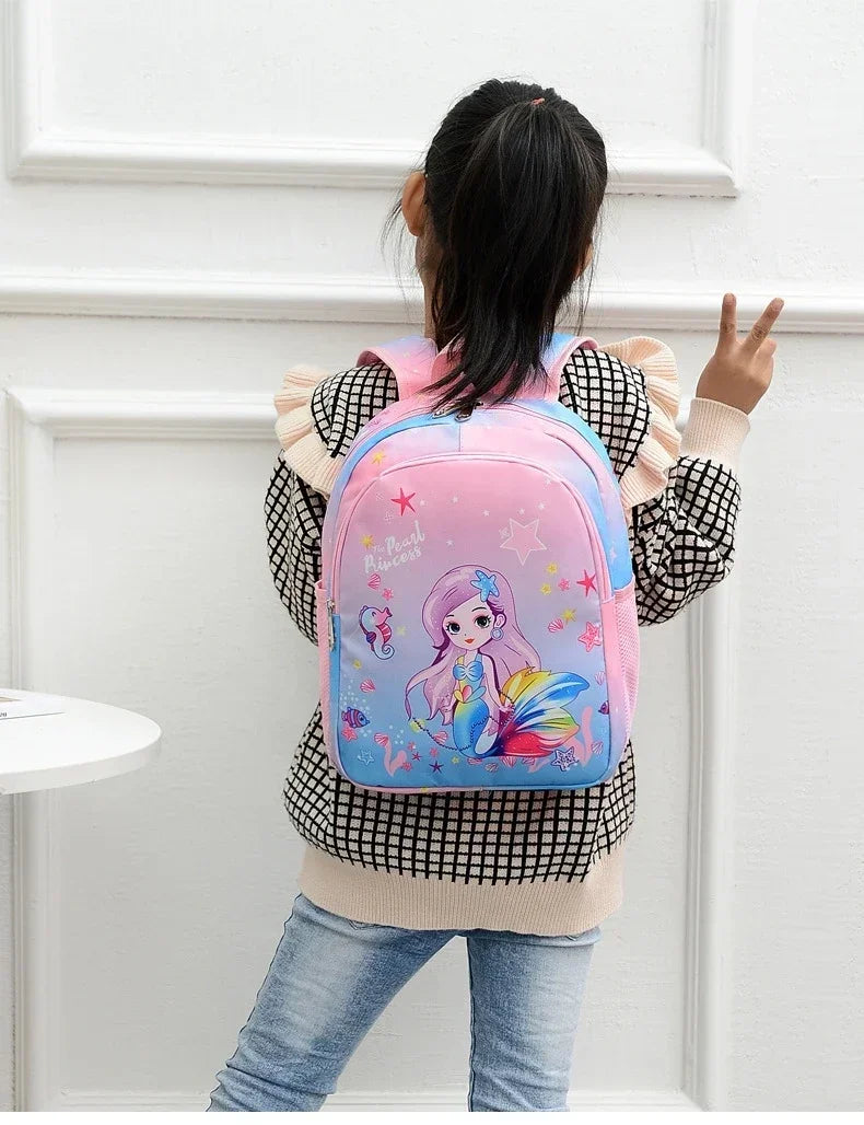 Nueva mochila para niños, bonita mochila escolar con estampado de sirena y unicornio de dibujos animados, mochila escolar ligera para guardería
