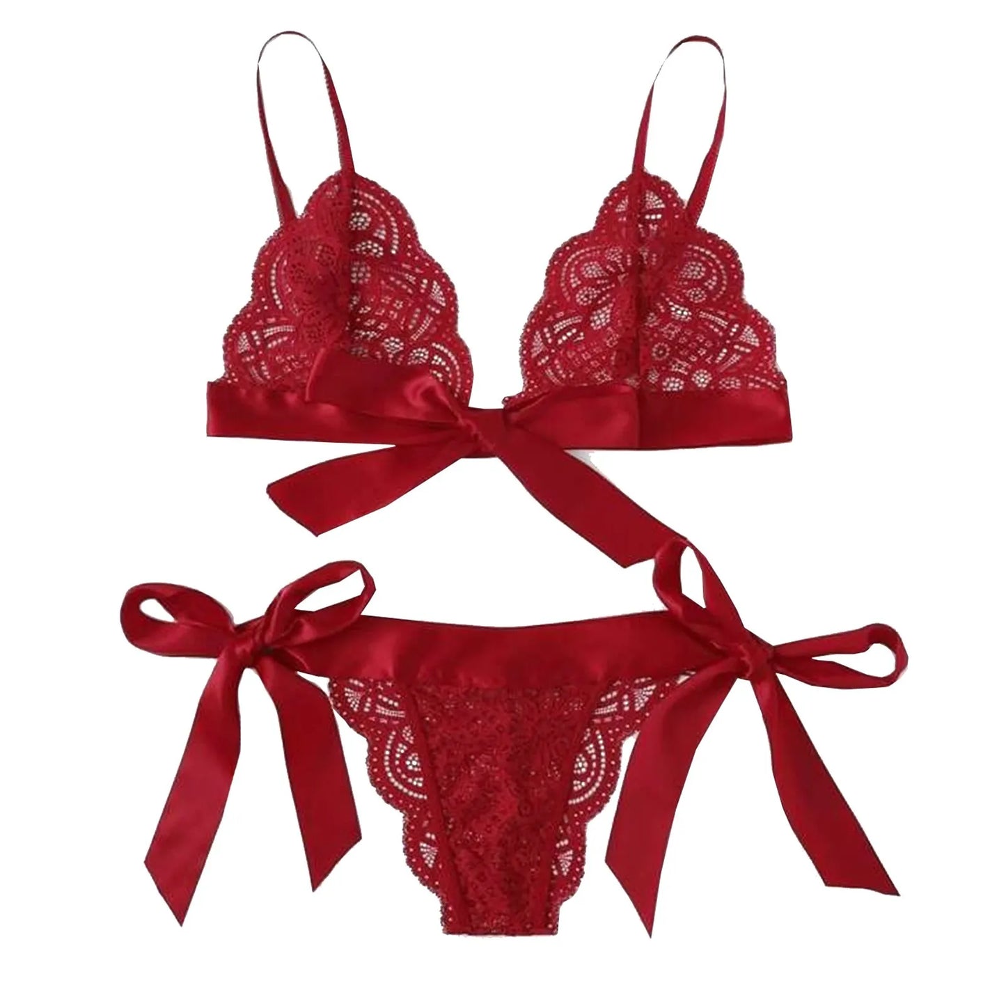 Conjunto de lencería Sexy para mujer, ropa interior transparente de encaje ultrafino, lencería con cordones ajustables, ropa de dormir con tirantes finos