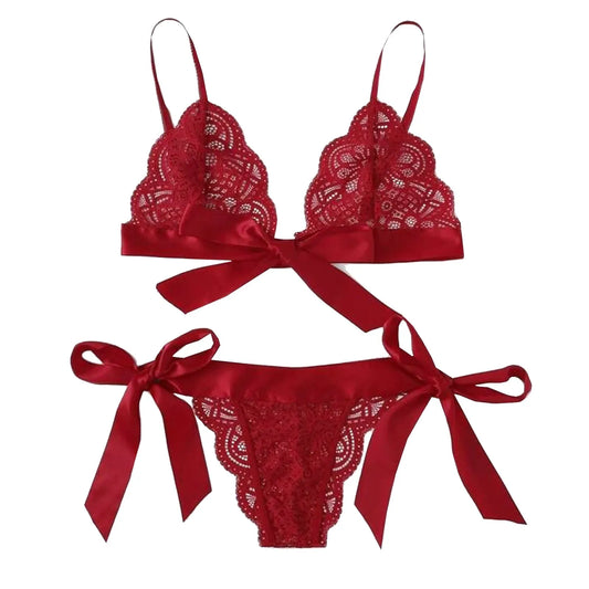 Conjunto de lencería Sexy para mujer, ropa interior transparente de encaje ultrafino, lencería con cordones ajustables, ropa de dormir con tirantes finos