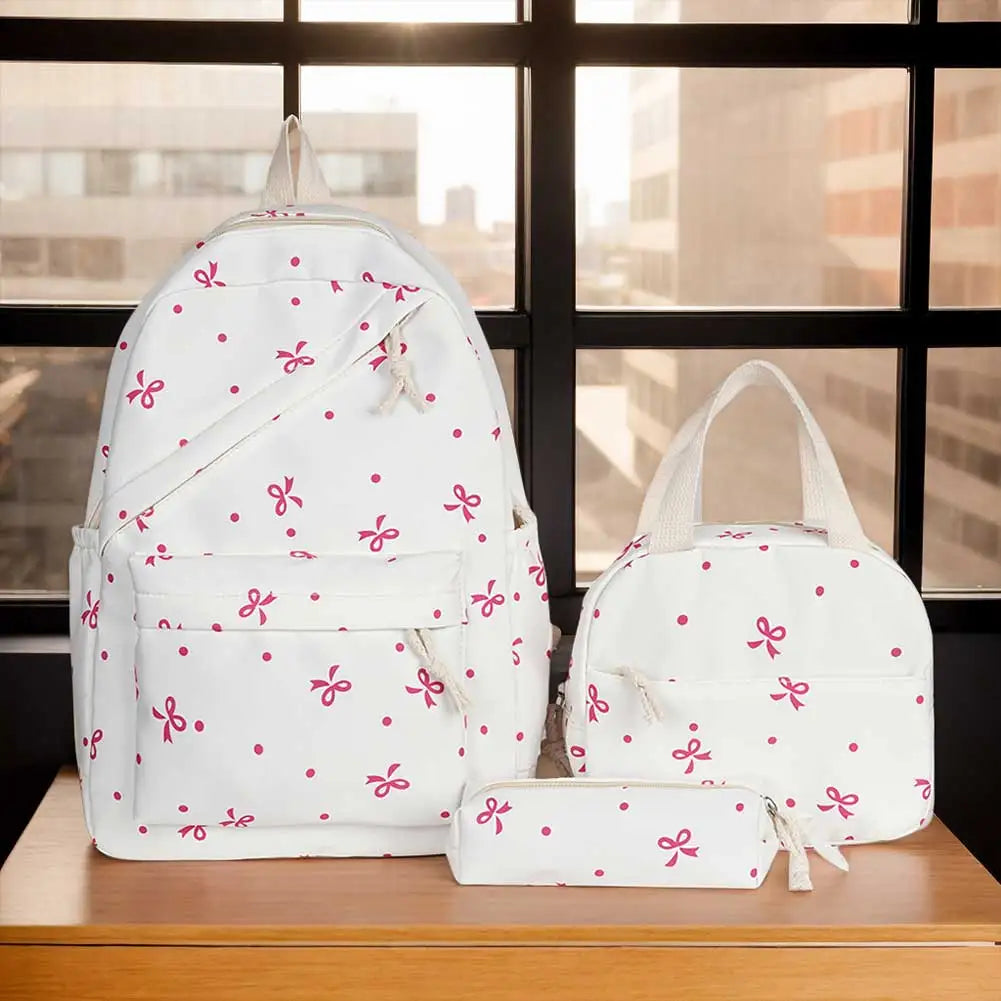 Mochila escolar universitaria con pajarita, 3 uds., con fiambrera, estuche para lápices, mochilas bonitas para niñas, conjunto de mochila escolar para chicas adolescentes