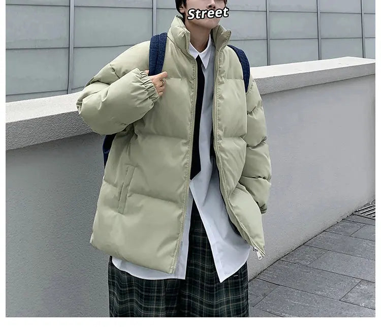 Ropa de calle Harajuku abrigo de invierno cálido para hombre Parka informal de Color sólido con cuello levantado chaqueta de invierno de gran tamaño para mujer
