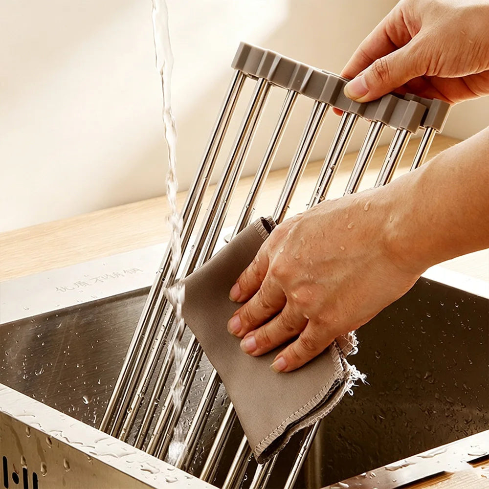 Escurridor de Platos Plegable de Acero Inoxidable, Ahorra Espacio, Organizador de Almacenamiento para Secar Platos, Frutas y Verduras en la Cocina