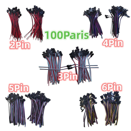 100 pares 2 pines/3 pines 4 pines 5 pines 6 pines JST conector Led macho a hembra cable de 15cm para 2811 5050 RGB RGBW RGBCCT controlador de lámpara de tira Led