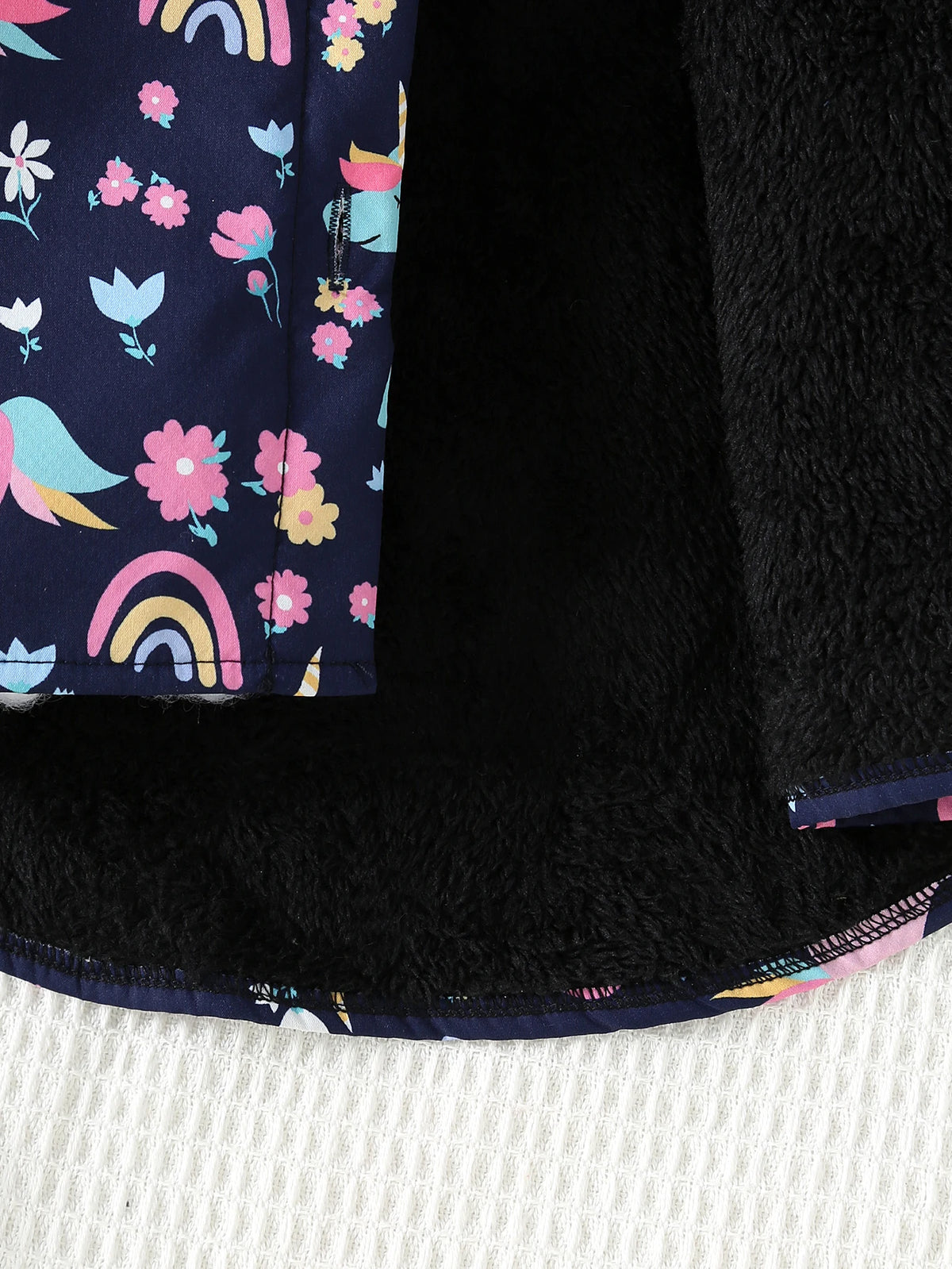 Chaqueta con estampado de flores de unicornio para niña, chaqueta informal con capucha de manga larga con aislamiento de felpa, otoño e invierno