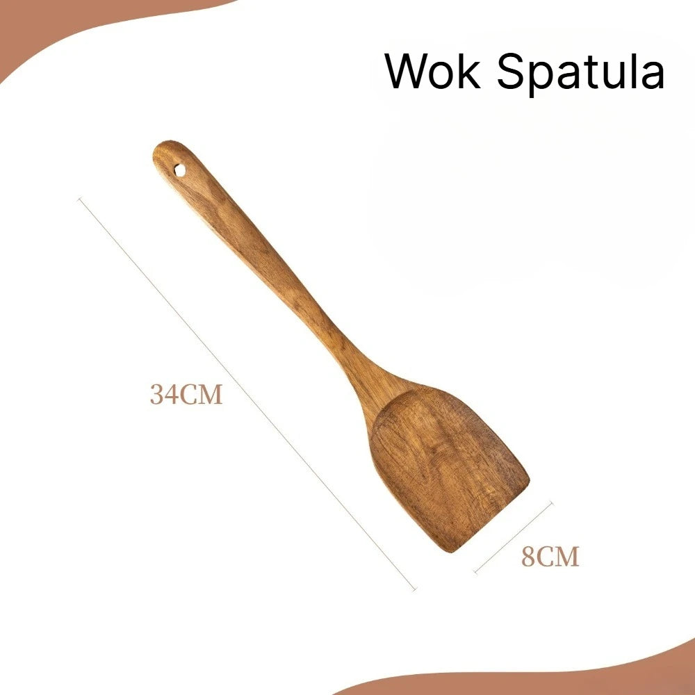 Juego de 5 Utensilios de Cocina de Madera Natural, Espátulas y Cucharas Antiadherentes, Regalo para Mamá en Acción de Gracias o Navidad, Accesorios de Cocina