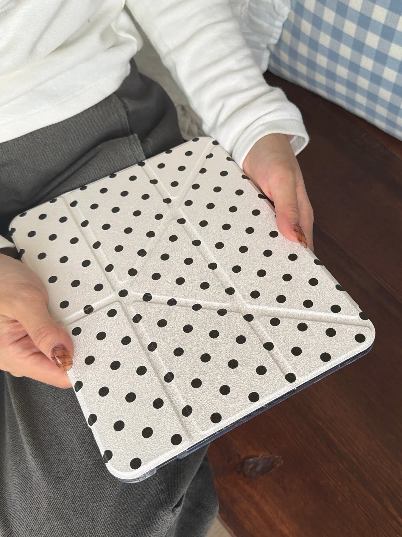 Funda para iPad plegable en Y con lunares y cierre a presión (6 colores) para iPad10/11th Air 11 4/5 10,9 Pro 11 12,9 iPad 10,2 7/8/9th Gen