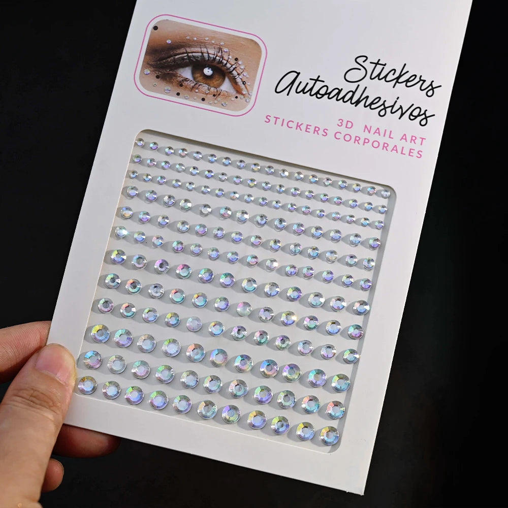 1 unidad 3D Y3K plata Aurora Luna estrella cara gemas joyas pegatinas de diamantes de imitación autoadhesivo cristal maquillaje diamantes tatuajes decoración