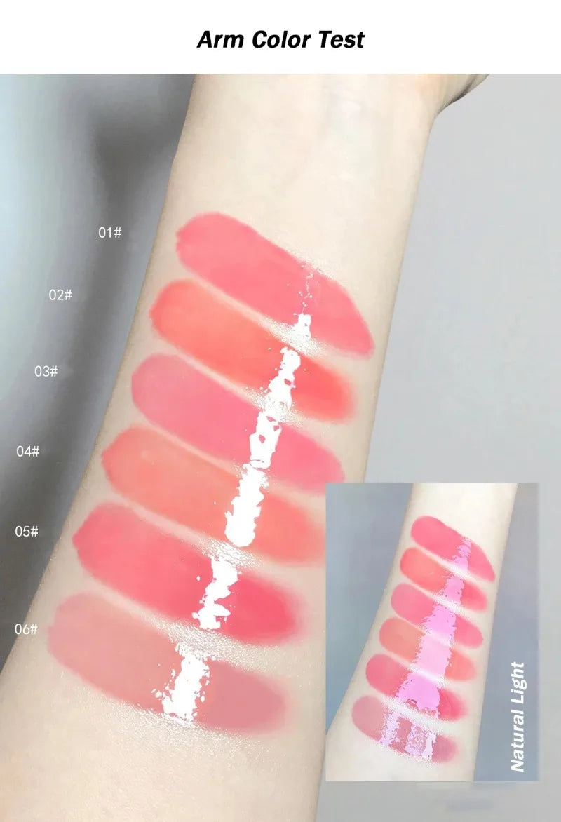 Brillo Labial Sólido Efecto Espejo, Tubo Redondo, Hidratante y Duradero, Tinte Natural Nude Melocotón, Maquillaje Labial en Gel