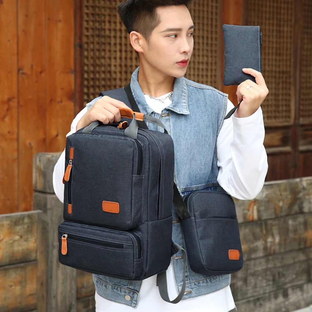 Conjunto de mochila para ordenador portátil para hombre y mujer, bolso de hombro con bolsillo pequeño para viaje, escuela, negocios, trabajo y Universidad, 3 piezas
