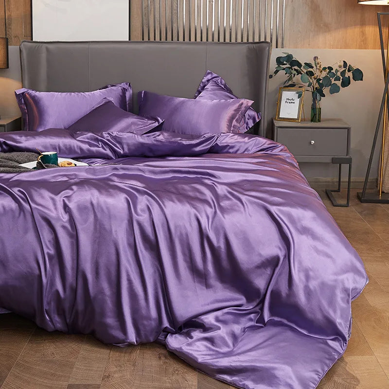 Juego de funda nórdica de cama 120/150/180/200 Tencel, juego de cama de seda negro, verde, blanco, Sábana de verano, Sábana bajera elástica de lujo 180x200